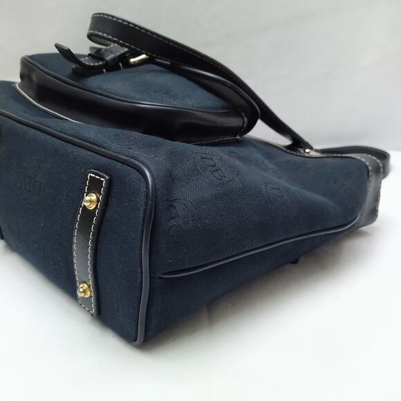 Dooney & Bourke Dark Blue Canvas DB Printed Buckle Pocket Zipper Tote Bag - Picture 15 of 16